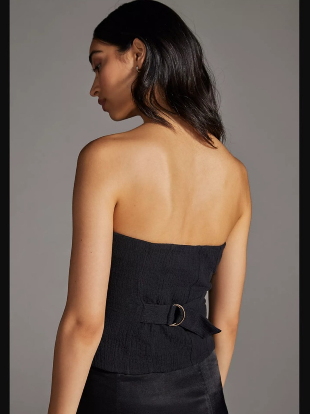 Anthropologie Black Strapless Button-Front Bustier Top - Picture 2 of 6